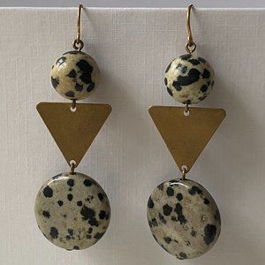 Speckled Stone and Aged Brass Earrings